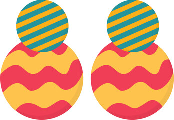 Pair of colorful female earrings with round elements. Stylish accessories isolated on white background. 