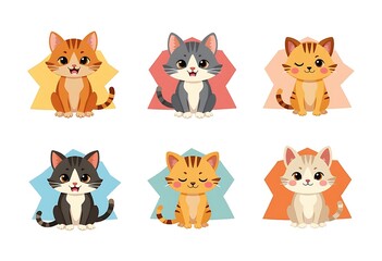 Playful cats in dynamic poses with colorful abstract backgrounds