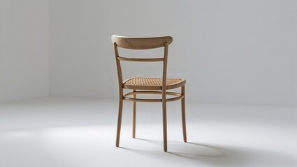Wooden chair with a woven seat positioned against a minimalist backdrop highlighting craftsmanship and design