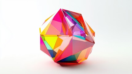 Multifaceted geometric shape with vibrant colors.
