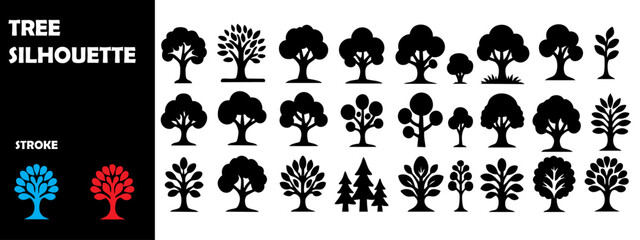 Tree Silhouette Vector Set – Diverse Tree Shapes for Nature, Landscape, and Environmental Design