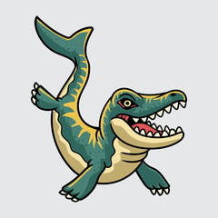 Cute Dakosaurus Dinosaur Aquatic Character Mascot in Vector Cartoon Illustration