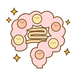 善玉菌いっぱいのかわいい腸のイラスト　線画