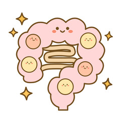 善玉菌いっぱいのかわいい腸のイラスト　線画