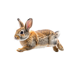 Obraz premium A brown rabbit in mid-leap with alert ears and soft fur.