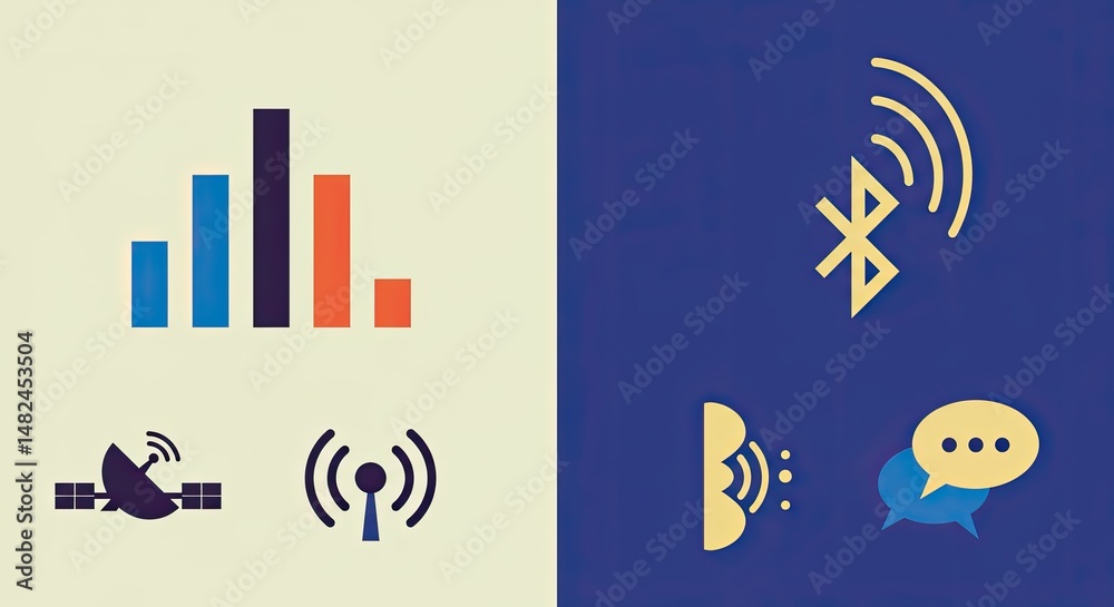Poster communication technology icons and data graphics
