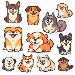 Fototapeta premium Cute dogs set, pet animal symbols, hand drawn puppy icons silhouettes, funny dog character drawings