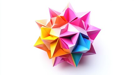 Colorful, intricate origami sphere design against a plain background.