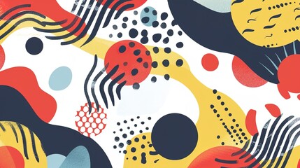 Fototapeta premium Vibrant Memphis Design: Pop Art Pattern Background Illustration Collection – Bold Geometric Shapes, Retro 80s Aesthetic, Colorful Abstract Textures for Modern Graphic Design Projects
