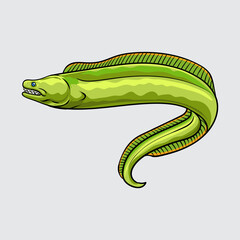 green moray eel simple isolated cartoon illustration with light background