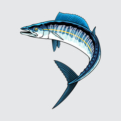 Wahoo fish simple isolated cartoon illustration with light background