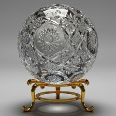 Crystal ball isolated on white background on golden stand, for decoration and divination uses