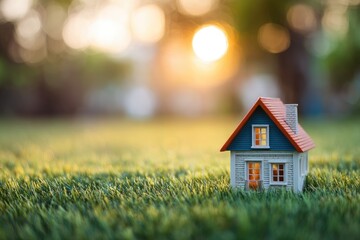 Miniature house on a grassy field at sunset (6)
