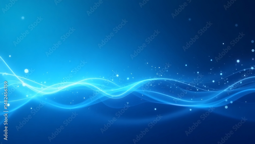 Poster A dynamic blue abstract background, features glowing waves and a mesmerizing aura of light and particles