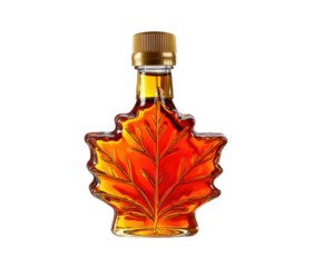Maple syrup bottle shaped like a leaf for kitchen use, cut out transparent