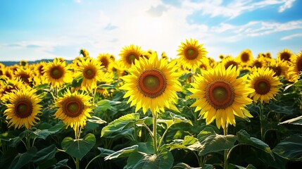 Obraz premium A vibrant sunflower field under a blue sky 