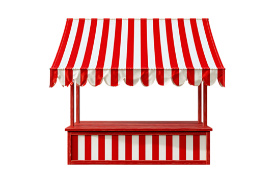 Red and white striped market stall, kiosk, or booth.