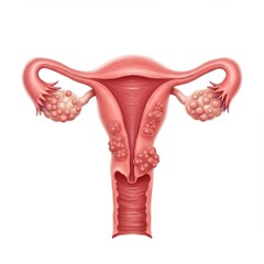 Uterus with tumors isolated on white background, for medical and educational use.