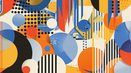Obraz premium Vibrant Memphis Design: Pop Art Pattern Background Illustration Collection – Bold Geometric Shapes, Retro 80s Aesthetic, Colorful Abstract Textures for Modern Graphic Design Projects