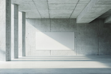 Obraz premium Modern concrete room with blank canvas sunlight streaming through pillars