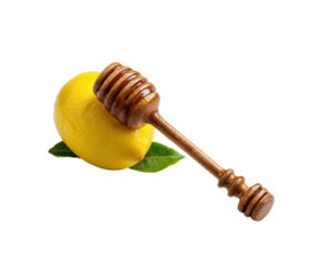 Lemon and honey combination for healthy recipes and drinks, cut out transparent
