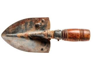 Garden trowel with wooden handle for planting and digging soil, cut out transparent