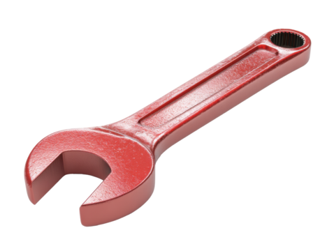 Red adjustable wrench tool for mechanical work and repairs, cut out transparent