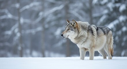 Fototapeta premium Winter Wolf: Silent Hunter in the Snow
