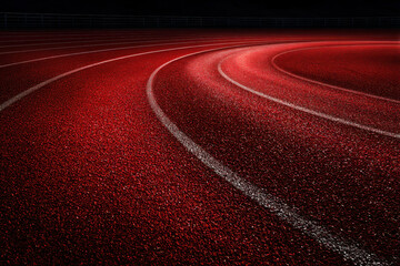 A stunning close-up of a red athletic track, featuring smooth curves and bright lighting.