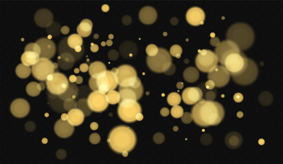 Yellow bokeh background with soft glowing circles on dark backdrop. Gentle light effect with smooth blur, perfect for festive, abstract, or decorative vector designs.