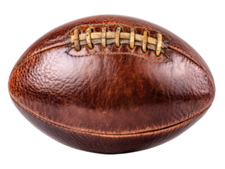 Classic brown leather football ready for play or display, cut out transparent