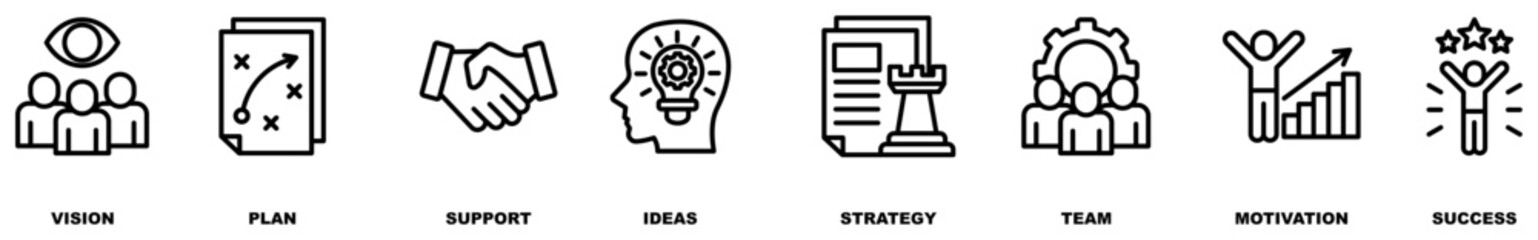 Goals banner web icon vector illustration concept with icons of vision, plan, support, ideas, strategy, team, motivation, and success
