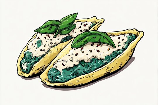 baked spinach boats with basil, food art clip art preview