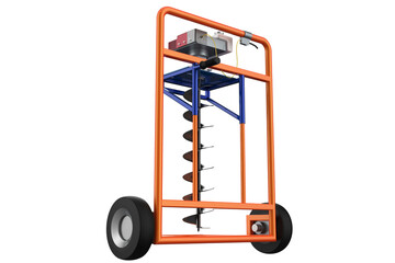 HOLE DIGGER GASOLINE AUGER SOIL Drilling HANDHELD MACHINE FOR EARTH GROUND, Portable with Wheels for Easy Transport, Manual Engine Spiral Drill Bit, Agricultural Construction, Hand-Operated on a PNG