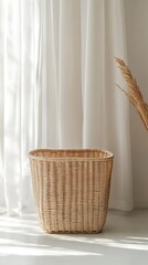 Fototapeta premium Laundry Basket Mockup with Woven Pattern | Plastic Storage Design Display