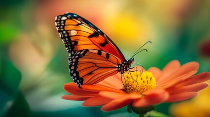 Obraz premium A stunning butterfly landing on a vibrant flower 