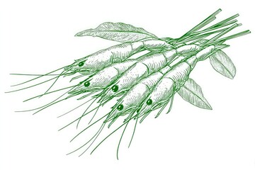 Shrimp Bunch Sketch Fresh seafood illustration with culinary art, and restaurant decor.