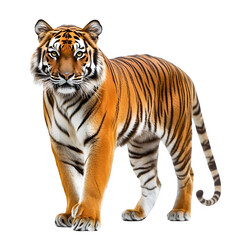 Obraz premium Majestic tiger walking in the wild , A powerful tiger with vivid orange and black stripes, confidently walking, symbolizing strength and beauty in nature. 