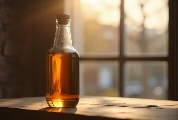 Whiskey-Bottle-Sunset-Light-Drink-Alcohol-Cozy-Atmosphere-Still-Life