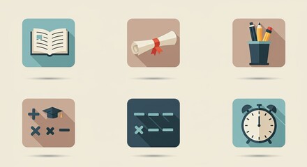 Flat Design Education Icons Set for Web Design