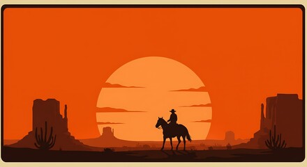 Sunset Rider: Silhouette Western Art, Orange Hues