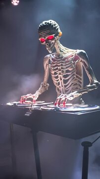 DJ Squelette en pleine performance &eacute;lectrisante

