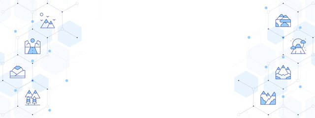 Mountain Banner Vector Illustration with Two-sided Icon Style. Line Duotone icon. Containing. mountain, canyon, mountains, fuji mountain