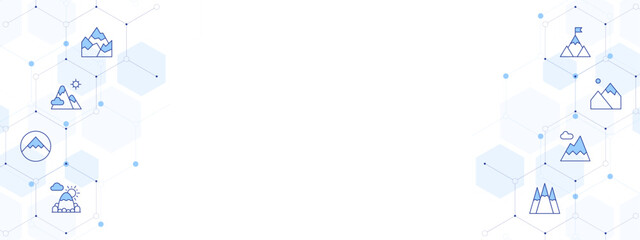 Mountain Banner Vector Illustration with Two-sided Icon Style. Line Duotone icon. Containing. mountains, mountain, goal.-1