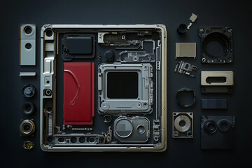 Smartphone disassembled showing internal components and parts