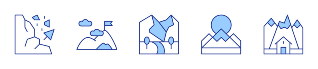 mountain, mountains, avalanche. Mountain Icon vector illustration. Line Duotone style. Editable stroke
