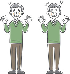 びっくりしているシニア男性　全身　ベクター