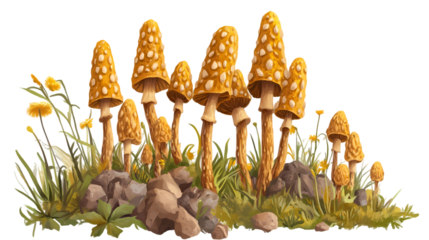 Golden Mushrooms A Stunning Image isolated on transparent background
