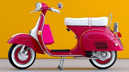 Obraz premium Bright Red Electric Scooter with Stylish Design Against Vivid Yellow Background