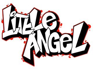 little angel letter illustration, digital little angel word with cool and unique simple graffiti pattern, with red effect